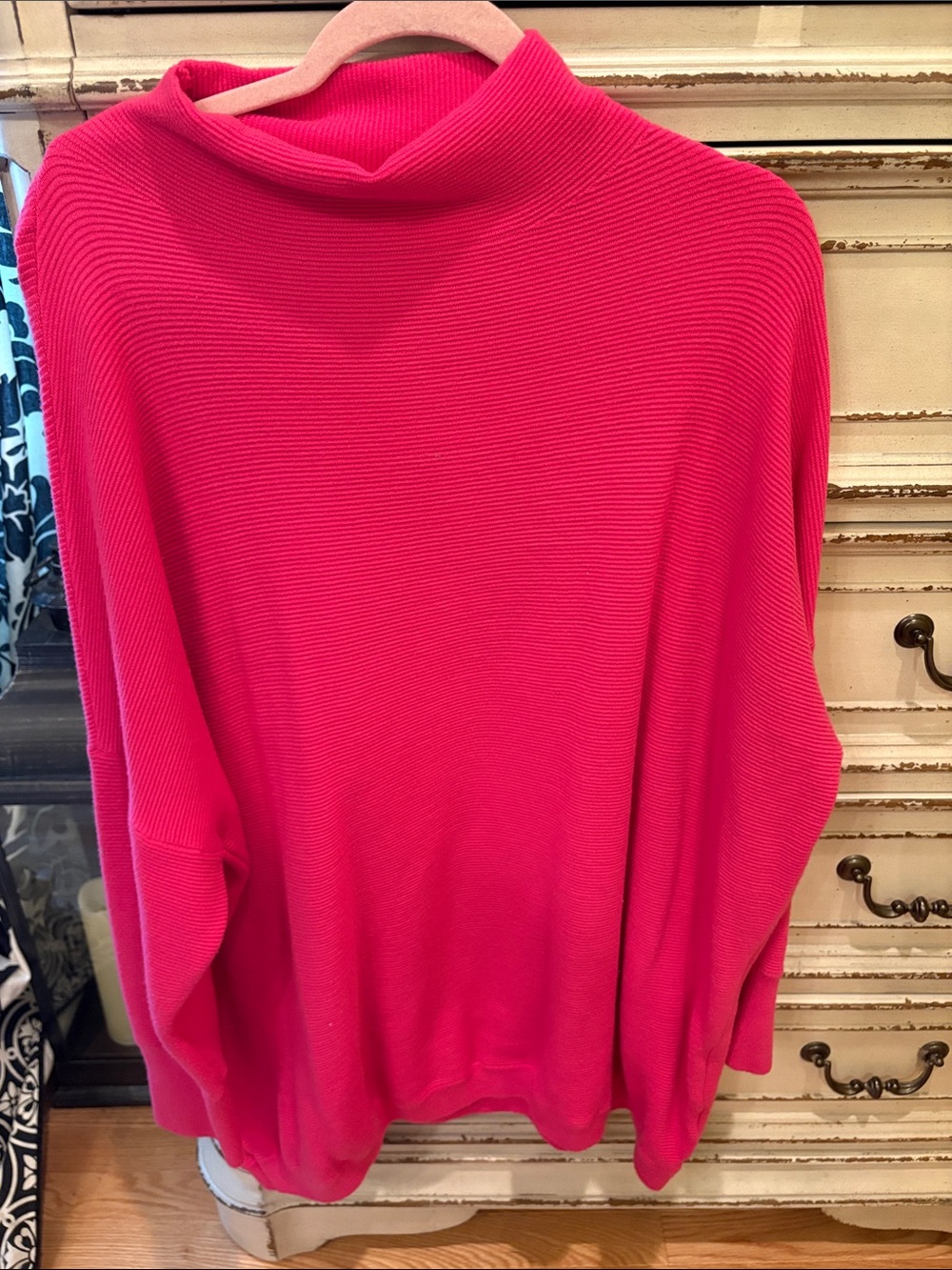 Hot Pink Ribbed Funnel Neck Sweater